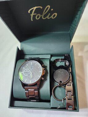 Folio Mens Watch Bracelet, and Bottle opener Set